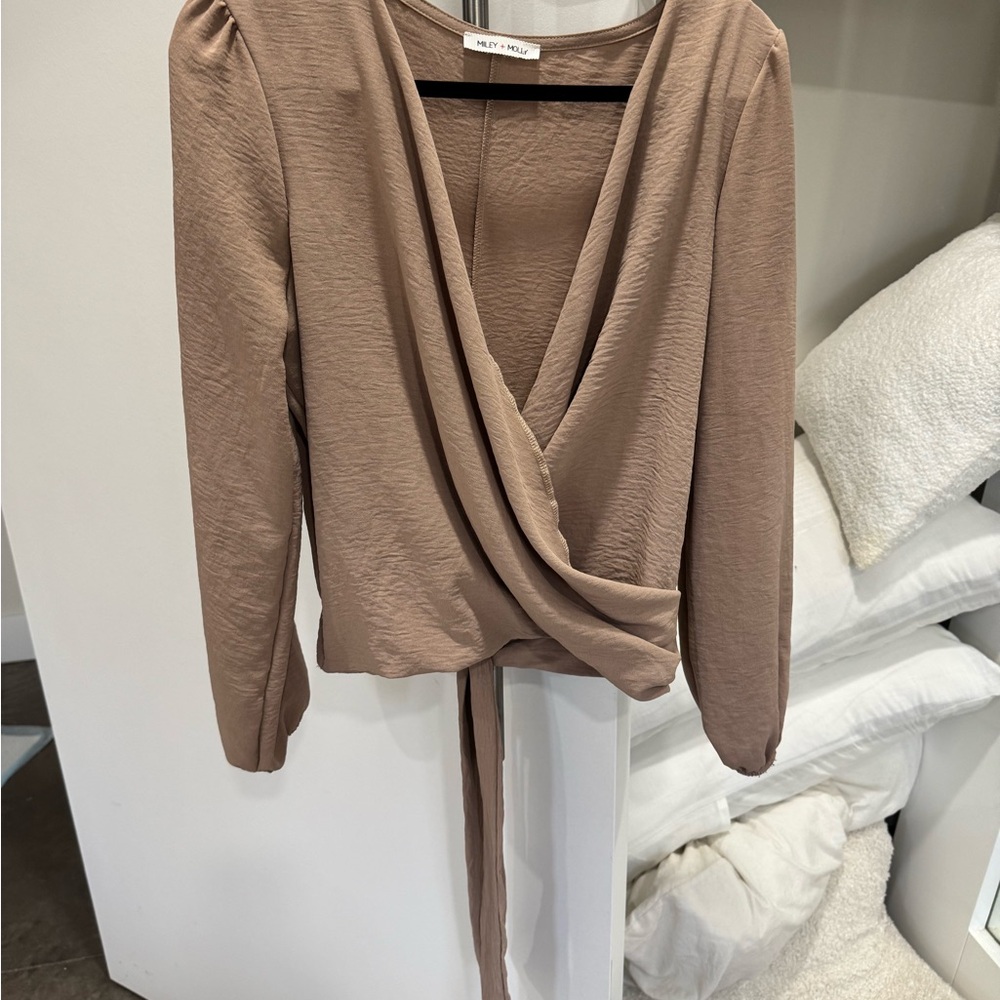 Miley + Molly Tan Wrap Blouse